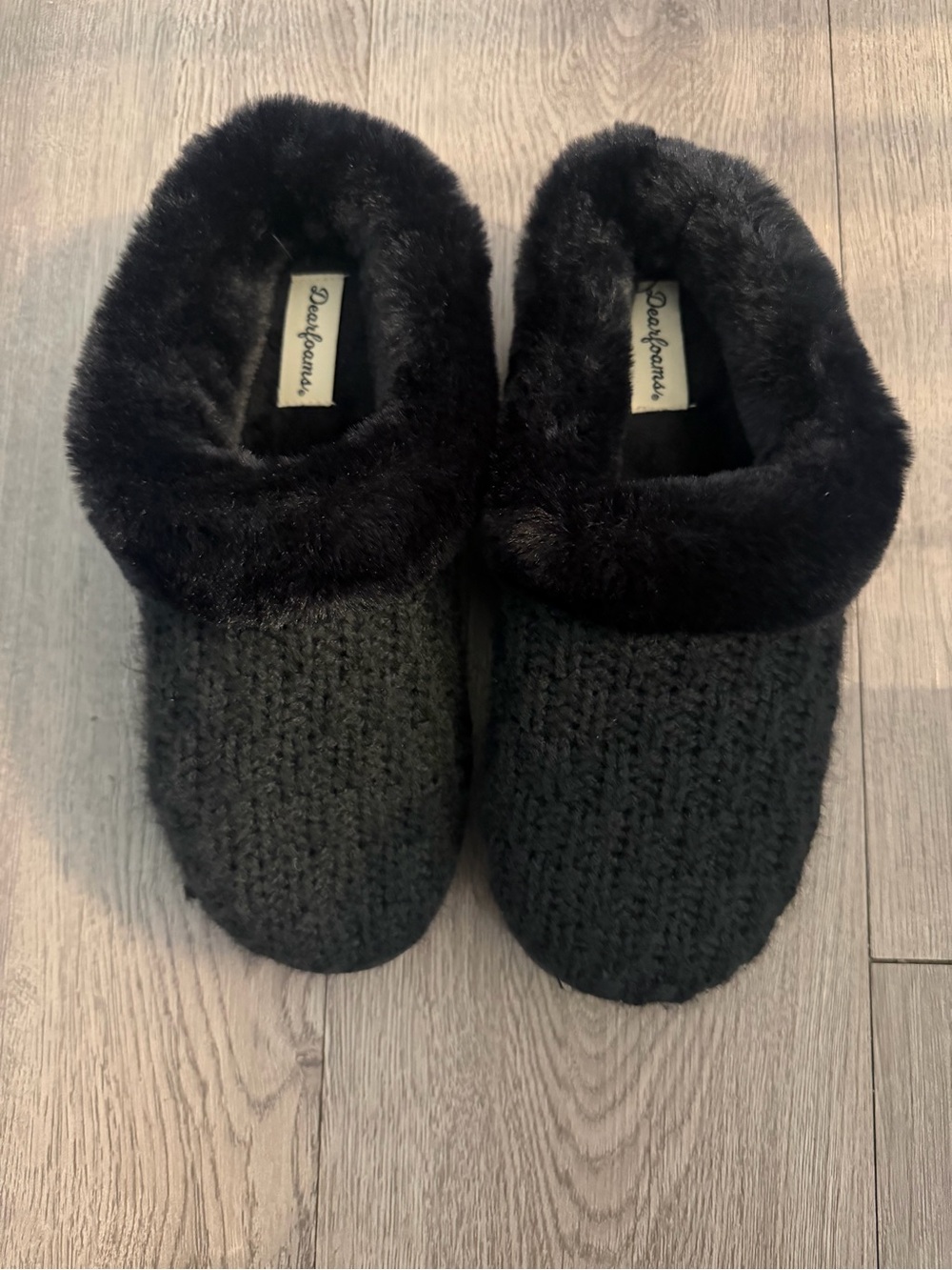 Dearfoams Black Cozy Knit Slippers